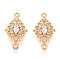 Brass Pave Clear Cubic Zirconia Connector Charms, Nickel Free, Rhombus Links, Long-Lasting Plated, Real 18K Gold Plated, 20.5x11.9x4.2mm, Hole: 1.2mm