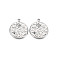 304 Stainless Steel Pendants, with Crystal Rhinestone, Flat Round with Sun, Stainless Steel Color, 19x16x1.5mm, Hole: 1.5mm