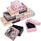 Flower Pattern Cardboard Jewelry Packaging Box, 2 Slot, For Ring Earrings, with Ribbon Bowknot and Black Sponge, Rectangle, Mixed Color, 9x7x3cm, 4 colors, 4pcs/color, 16pcs