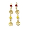 Glass Beaded Pendants, with Real 18K Gold Plated Brass Loop, Rose Flower Charm, Yellow, 47x8x4mm, Hole: 1.6mm