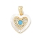Brass Micro Pave Cubic Zirconia Pendants, Cadmium Free & Nickel Free & Lead Free, with Shell, Heart Charms, Cyan, 13.5x13x3mm, Hole: 4mm
