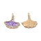 Rack Plating Alloy Rhinestone Pendant, with Enamel, Nickel Free, Gingko Leaf Charms, Golden, Purple, 16.5x16x4.5mm, Hole: 2.2mm