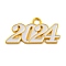 Alloy Enamel Pendants, Lead Free and Cadmium Free, Number 2024 Charm, Golden, WhiteSmoke, 18.5x36.5x1.5mm, Hole: 4mm
