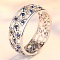 Flower Pattern Alloy Rhinestone Finger Rings, Platinum, US Size 7(17.3mm)