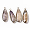 Natural Freshwater Shell Pendants, with Iron Loops, Edge Golden Plated, Dyed, Teardrop, Bisque, 31~33x10.5~12x5mm, Hole: 1.8mm