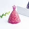 Resin Wedding Dress Display Decoration, with Natural Rose Quartz Chips inside Statues for Home Office Decorations, 80x57mm