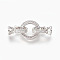 Brass Micro Pave Cubic Zirconia Fold Over Clasps, Flat Round, Clear, Real Platinum Plated, 32mm, Inner: 4.5mm