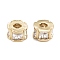 Brass Micro Pave Clear Cubic Zirconia Beads, with Enamel and Jump Ring, Long-Lasting Plated, Rondelle, Real 18K Gold Plated, 6x4mm, Hole: 1.9mm