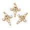 Rack Plating Brass Pave Cubic Zirconia Pendants, Lead Free & Cadmium Free, Real 18K Gold Plated, Long-Lasting Plated, Cross with Eye Pattern Charm, Clear, 35x27x4.5mm, Hole: 4x3.5mm
