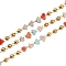 304 Stainless Steel Handmade Beaded Chains, with Glass Beads, Ion Plating(IP), Unwelded, Real 18K Gold Plated, Round with Nuggets, Colorful, 3x2.5x2mm
