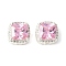 Brass Micro Pave Cubic Zirconia Beads, Cadmium Free & Nickel Free & Lead Free, Square, 925 Sterling Silver Plated, Pearl Pink, 11x11x7mm, Hole: 2mm
