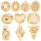 20Pcs 10 Style 304 Stainless Steel Pendant, Shell Effect Textured Charms, Oval & Teardorp & Rhombus & Nuggets, Real 18K Gold Plated, 21.5~32.5x17~24x0.5~1mm, Hole: 1.2~1.6mm, 2pcs/style