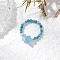 Natural Aquamarine Beaded Rings, with Brass Beads & Elastic Crystal Thread, Inner Diameter: 19mm