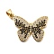 Brass Micro Pave Cubic Zirconia Pendants, Butterfly, Lead Free & Cadmium Free, Long-Lasting Plated, Real 18K Gold Plated, Rack Plating, Black, 20.5x27.5x2.5mm, Hole: 4x3.5mm