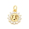 Brass Micro Pave Cubic Zirconia Pendants, Cadmium Free & Lead Free, Flower with Word FE, with Jump Ring, Real 16K Gold Plated, 14x12x3mm, Hole: 3.5mm