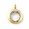 304 Stainless Steel Floating Locket Pendants, with Glass, Flat Round, Golden, 27x20x7mm, Hole: 4mm