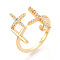 Cross Brass Micro Pave Cubic Zirconia Cup Peg Ring Settings, Adjustable Ring Settings for Half Drilled Beads, Cadmium Free & Nickel Free & Lead Free, Real 18K Gold Plated, 21~22.5mm, Inner Diameter: 18mm, Pin: 0.8mm