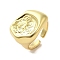 Rack Plating Brass Finger Ring, Cuff Ring, Long-Lasting Plated, Cadmium Free & Lead Free, Flower, Real 18K Gold Plated, Inner Diameter: 17.4mm