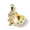 Real 18K Gold Plated Rack Plating Brass Micro Pave Clear Cubic Zirconia Pendants, with Glass, Long-Lasting Plated, Cadmium Free & Lead Free, Boy with Heart Charm, Light Goldenrod Yellow, 19.5x18x7.5mm, Hole: 5.5x3.5mm