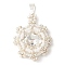K9 Glass Rhinestone & Seed Beaded Pendants, with Nylon Threads, Flat Round Charms, White, 25~26x22x7.5mm, Hole: 5x3mm