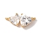 Brass Micro Pave Clear Cubic Zirconia Charms, Nickle Free, Double Heart, Real 18K Gold Plated, 8x18x4mm, Hole: 1.2mm