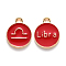 Alloy Enamel Pendants, Cadmium Free & Lead Free, Flat Round with Constellation, Light Gold, Red, Libra, 15x12x2mm, Hole: 1.5mm