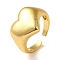 Rack Plating Brass Open Cuff Rings for Women, Cadmium Free & Nickel Free & Lead Free, Heart, Real 18K Gold Plated, US Size 7 1/2(17.7mm)
