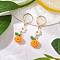 Glass Seed Beads Leverback Earrings, with Millefiori Glass Bead and 304 Stainless Steel Leverback Earring Findings, Golden, Orange, 35x10mm