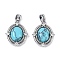 Synthetic Turquoise Oval Pendants, Brass Clear Cubic Zirconia Charms, Platinum, 18x15x4.5mm, Hole: 3.5x2.5mm