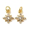Rack Plating Brass Micro Pave Cubic Zirconia Pendants, with Jump Ring, Cadmium Free & Lead Free, Long-Lasting Plated, Snowflake, Real 18K Gold Plated, 13x10.5x3mm, Hole: 3.4mm