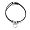 304 Stainless Steel Heart Charm Bracelet with Waxed Cord for Women, Stainless Steel Color, 7 inch(17.8cm)
