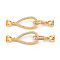 Brass Micro Pave Clear Cubic Zirconia Fold Over Clasps, Nickel Free, Teardrop, Real 18K Gold Plated, 13x31x2mm, Cord End: 8x6.5mm, Clasp: 21x6.5x8mm, Inner Diameter: 4.5mm