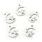 Non-Tarnish 201 Stainless Steel Pendants, Moon with Face & Star, Stainless Steel Color, 17x13x1.2mm, Hole: 1.5mm