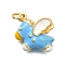 Brass Enamel Pendants, with Jump Ring, Long-Lasting Plated, Cadmium Free & Lead Free, Rack Plating, Real 18K Gold Plated, Horse Charm, Deep Sky Blue, 15.5x15x8.5mm, Hole: 3mm