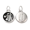 304 Stainless Steel Enamel Pendants, with Jump Ring, Flat Round with Constellation, Stainless Steel Color, Gemini, 20.5x17x2.5~3.5mm, Hole: 4x6mm