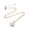 Brass Initial Pendant Necklaces, with Shell, Cubic Zirconia and 304 Stainless Steel Cable Chains, Flat Round with Letter, Letter.B, 17.5 inch(44.5cm), 1.5mm