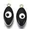 Alloy Enamel Pendants, Cadmium Free & Lead Free, Enamelled Sequins, Horse Eye with Evil Eye, Light Gold, Black, 22x10.5x6~7mm, Hole: 1.6mm
