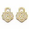 Brass Micro Pave Cubic Zirconia Pendants, Nickel Free, Lock, Clear, Real 16K Gold Plated, 23.5x18x3.5mm, Hole: 4.5x4.5mm