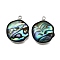 304 Stainless Steel Pave Natural Paua Shell Pendants, Stainless Steel Color, Flat Round, 21x18x4mm, Hole: 1.6mm