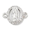 Rack Plating Brass Micro Pave Clear Cubic Zirconia Religion Virgin Mary Connector Charms, Long-Lasting Plated, Lead Free & Cadmium Free, Platinum, 12x15.5x2.2mm, Hole: 1.6mm