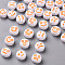 White Opaque Acrylic Beads, Flat Round with Expression, Sandy Brown, 7x4mm, Hole: 1.6mm, about 3650pcs/500g