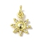 Brass Micro Pave Cubic Zirconia Charms, Cadmium Free & Nickel Free & Lead Free, Real 18K Gold Plated, Sun Charms, Clear, 12x9.5x2mm, Hole: 3mm