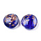 Handmade Gold Sand Lampwork Beads, Flat Round, Blue, 28.5x13mm, Hole: 1.8mm