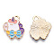 Alloy Enamel Pendants, Light Gold, Unicorn with Bowknot Charm, Lead Free & Cadmium Free, White, 17.5x15.5x1.5mm, Hole: 2mm