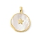 Brass Pave Natural Shell Pendants, Flat Round with Star Charms, Rack Plating, Cadmium Free & Lead Free, Long-Lasting Plated, Real 18K Gold Plated, 20x15.5x2mm, Hole: 3x1.5mm