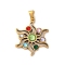 304 Stainless Steel Pendants, with Colorful Rhinestone, Flower Charms, Golden, 26x21x3.5mm, Hole: 4.5x3.5mm