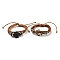 Braided PU Leather & Waxed Cords Multi-strand Bracelets, Alloy Beaded Bracelets, Mixed Shapes, Inner Diameter: 2-1/4~3-3/4 inch(5.7~9.5cm)