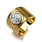 Ion Plating(IP) 304 Stainless Steel Open Cuff Rings, Synthetic Turquoise Oval Wide Band Rings for Women Men, Real 18K Gold Plated, Adjustable