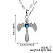 Retro Hip Hop Style Brass Full Rhinestone Heart Wing Sword Pendant Necklaces for Women, Platinum, Capri Blue, 15.75 inch(40cm)