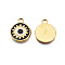 304 Stainless Steel Enamel Pendants, Real 18K Gold Plated, Flat Round with Eye, Black, 17x13.5x1.5mm, Hole: 2mm